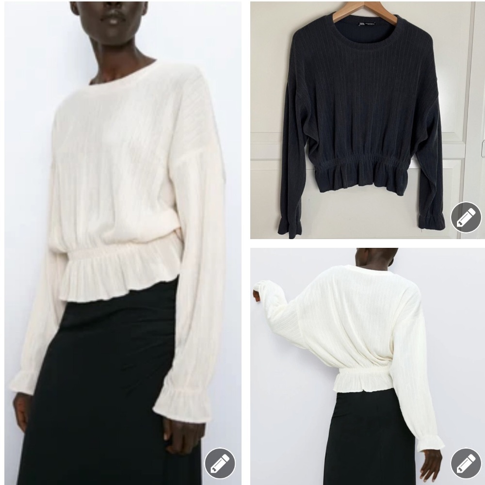 Zara black ribbed peplum top 1307